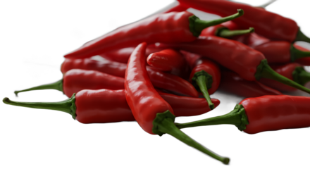 Pile of Bright Red Hot Chili Peppers Isolated on Transparent Background