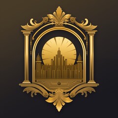 Ornate Circular Golden Frame: Classic Antique Gold Picture Border with Intricate Floral Carvings, Elegant Luxury Element on a Neutral Gray Background.