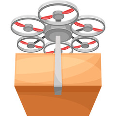 Hexacopter Drone Carrying Wooden Crate With Red Propellers And White Blades On Transparent Background