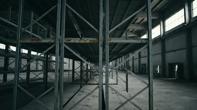 Empty warehouse evoking business failure and economic downturn after financial distress and bankruptcy problem loss for b-roll