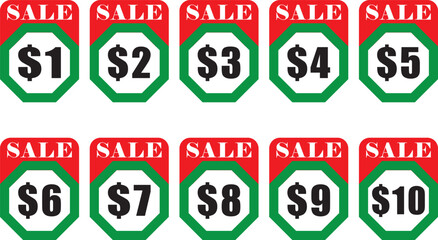 Vector illustration of green hexagon price discount tags