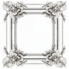 Elegant Vintage Rococo Frame: Ornate Decorative Border with Detailed Acanthus Leaf Scrollwork in Pastel Blue and Beige Tones.