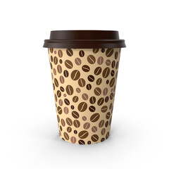 disposable coffee cup with a lid and bean pattern, isolated PNG