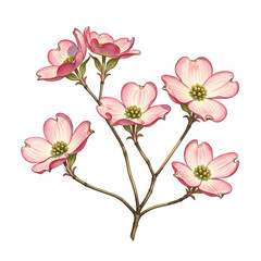 Fototapeta premium Pink Dogwood Blossoms Transparent Background Realistic Photo Gentle Lighting