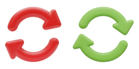 Two pairs of circular arrows in red and green isolated on transparent background