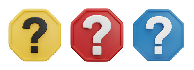 Three hexagonal question mark blocks isolated on transparent background