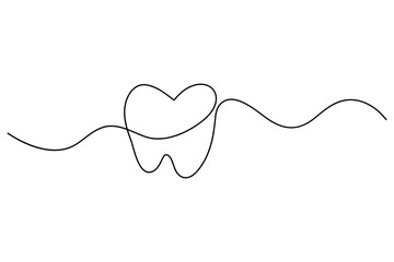 Single line drawing of tooth outline minimal dental health symbol vector art
