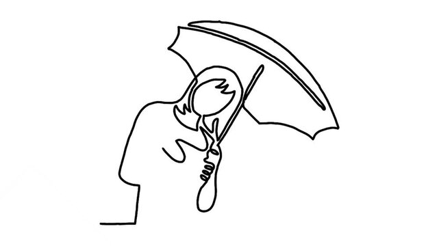 Continue line animation of girl holding umbrella