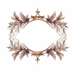 Elegant Oval Golden Frame with Hand-Drawn Baroque Flourishes and Acanthus Leaf Ornaments, Ideal for Luxurious Vintage Certificates, Borders, and Design Templates.