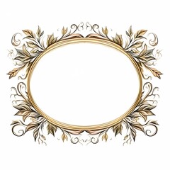 Elegant Oval Golden Frame with Hand-Drawn Baroque Flourishes and Acanthus Leaf Ornaments, Ideal for Luxurious Vintage Certificates, Borders, and Design Templates.