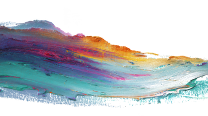 Abstract Acrylic Paint Stroke with Turquoise, Pink and Orange Colors on Transparent Background
