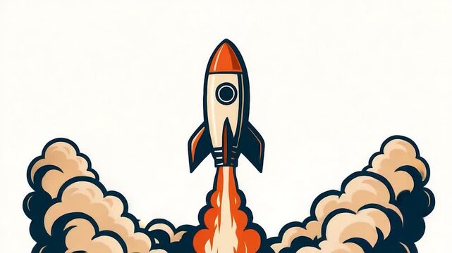 Rocket Launching into Space with Smoke and Fire.