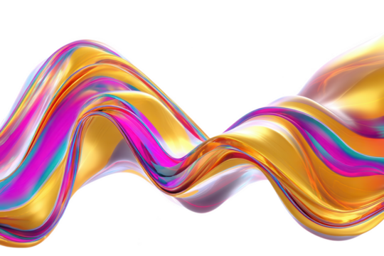 Abstract Wavy Colorful Ribbon with Gold Accents on Black Background. Sleek and Modern - Powered by Adobe
