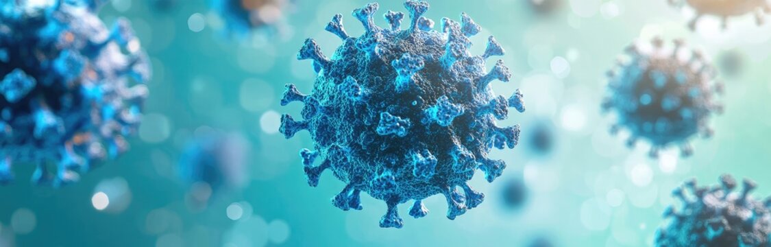 Blue virus cells, bokeh background - Powered by Adobe