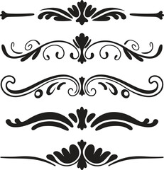 Fototapeta premium Vector black silhouette floral vintage decorative scroll frame border set illustration