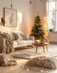 modern living room with christmas theme