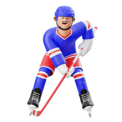 Cartoon Hockey Player with Stick and Skates