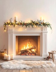 fireplace with christmas decorations