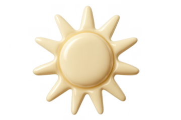 Sun shape dessert decoration isolated on a transparent background, white chocolate icing for sweet food