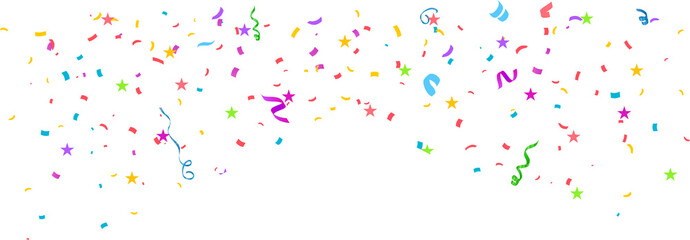 Party Confetti Birthday party confetti background, festive ribbons and streamer paper spiral stripes, cartoon vector. Colorful confetti Celebration confetti background Falling colorful confetti