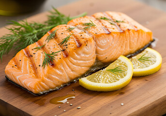 Grilled salmon fillets with lemon and dill