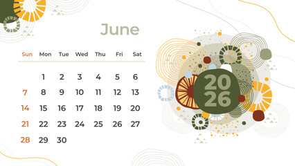 Beautifully hand-drawn June 2026 calendar