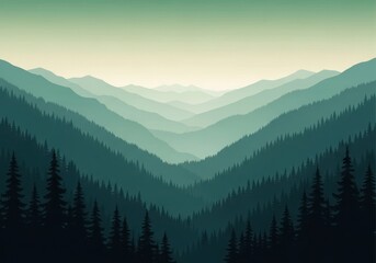 Obraz premium Misty mountain range layers of evergreen trees fading into the distance