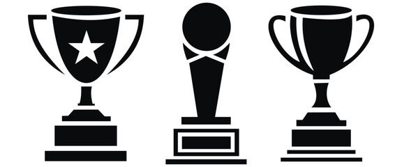 Trophy and Award Icons Collection – Sports Cup, Medal, and Champion Achievement Vector SetWeb