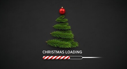 Christmas tree made of fir branches with a loading bar festive concept for holiday season isolated on dark background