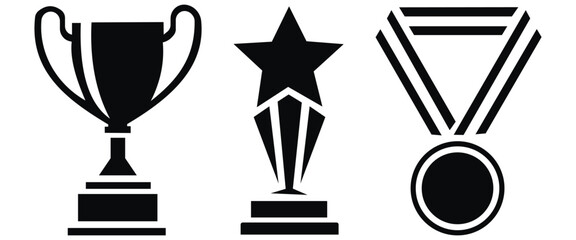 Trophy and Award Icons Collection – Sports Cup, Medal, and Champion Achievement Vector SetWeb