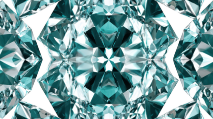 Kaleidoscopic Pattern of Teal Diamond Shapes with Faceted Reflections on Black Background