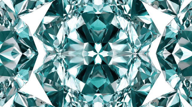 Kaleidoscopic Pattern of Teal Diamond Shapes with Faceted Reflections on Black Background