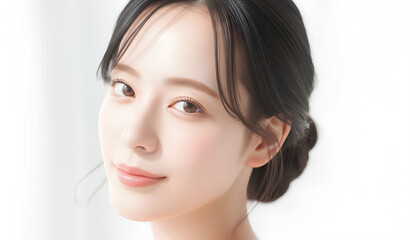 Fototapeta premium 柔らかい光に包まれた若い女性のポートレート、清潔感と透明感のある美しさ