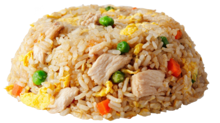 Portion of Chicken Fried Rice with Peas and Carrots on Transparent Background