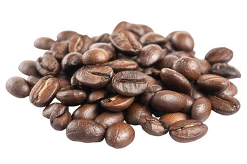 Fototapeta premium Roasted Coffee Beans CloseUp on Black Background Freshly Brewed Coffee Isolated