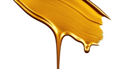 Golden Paint Drip - Luxurious Metallic Texture on White Background.