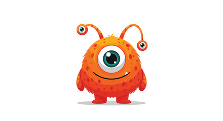 Fototapeta premium A cute, fluffy, orange cartoon monster with one big eye and two small eyes on antennae, smiling playfully.