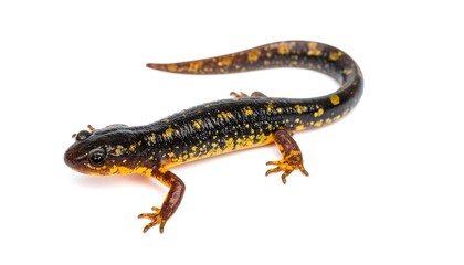 Obraz premium A vibrantly colored salamander is seen against a clean white backdrop