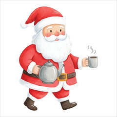 Santa Carrying Coffee Pot Watercolor Vector
