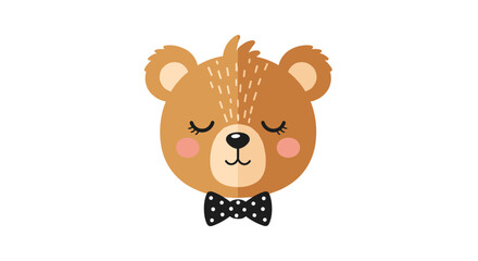 Fototapeta premium A charming illustration of a sleepy or peaceful cartoon bear wearing a polka dot bowtie, perfect for children's designs and nursery decor.