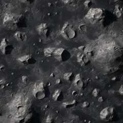 Deep Space Lunar Surface Texture: Dark Gray Moon Landscape with Numerous Impact Craters and Rocky Regolith, Ready for Space Exploration.