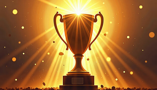 NWSL Playoff Race. Illuminated trophy with rays of light shining behind against a sparkling background