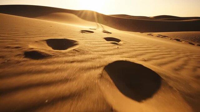 Footsteps Fade in Desert Sand During Windstorm
