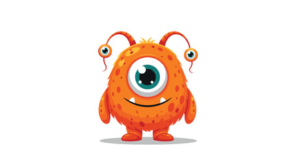 Adorable and friendly orange cartoon monster with one large central eye and two smaller stalk eyes, smiling happily on a white background.