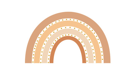 A bohemian style rainbow illustration with soft, earthy tones and delicate golden polka dots, perfect for nursery decor.