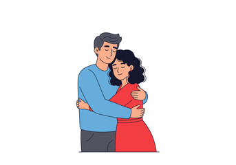 Man and woman embrace in a loving hug, perfect for romantic themes, relationship concepts, valentines day designs, and cards.