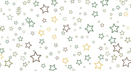 A whimsical and cheerful pattern featuring scattered outlines of five-pointed stars in various earthy and golden hues on a white background.