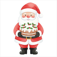 Santa Carrying Christmas Cake Watercolor Vector
