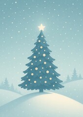 Obraz premium Serene snowy Christmas tree scene.