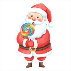 Santa Holding Candy Lollipop Watercolor Vector
